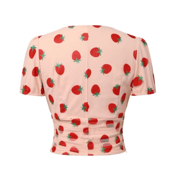 Pink Strawberry Mesh V-Neck Top - Picture 3 of 6